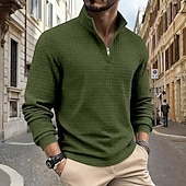 economico Polo classica da uomo-Per uomo Magliette Polo a Nido d'Ape Polo Vacanza Streetwear Zip a un quarto Manica Lunga Moda Essenziale Tinta unica Jacquard Primavera Autunno Vestibilità regolare Nero Bianco Vino Verde militare