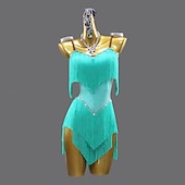 זול שמלת תחרות-שמלת ריקוד לטיני עם ריינסטון ציצית לנשים ללא שרוולים בגדי ריקוד רומבה סלסה