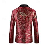 cheap Party Blazer-Men's Blazer Jacket Shawl Collar Fashion Party Luxury Paisley Jacquard Blazer Red Beige Tailored Fit Single Breasted One-button