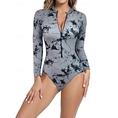 זול רש גארדים One Piece-בגדי ריקוד נשים מגן מפריחה בגד ים עם הדפס פרחוני בגד ים טרופי לרכוס קל במיוחד (UL) הגנת UV אלסטי שרוול ארוך בגדי ים גלישה שנרקול אביב
