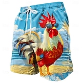  Per uomo Gallo Novità Pollo fresco Costumi da bagno Pantaloncini da mare Pantaloncini da Surf Misura del girovita medio Divertente Camicia hawaiana Vacanza al Mare Tasche Laterali fodera in rete