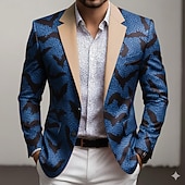 Χαμηλού Κόστους Ανδρικά εκτυπωμένα σακάκια-Ανδρικά Νυχτερίδα Μπουφάν μπλέιζερ Παλτό Μοντέρνα Άνετο Αναπνέει Καλλιτεχνικό Καθημερινό Causal Καθημερινά Βραδινό Ρούχα για Πάρτυ Τσέπη 3D εκτύπωση Κουμπιά Όλες οι εποχές Εγκοπή Μακρυμάνικο