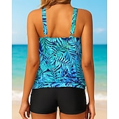 preiswerte Surfen Tankinis &amp; Bikinis-Damen Geraffter Tankini 2 Teile Tropisch UV Schutz Elastisch Ärmellos Bademode Surfen Strand Schwimmen Sommer