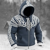 economico Pattern 3D-Per uomo Illusione ottica Stampa 3D Celti Felpa con Cappuccio Giacca di pelle Felpa Vichingo Fantasia Stampa su tutta la superficie Manica Lunga Con cerniera Abbigliamento casual alla moda Vacanza