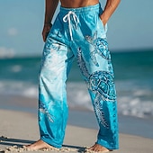 cheap Men's Printed Casual Pants-Men's Turtles Sea Creatures Trousers Casual Pants Baggy Pants Mid Waist Hawaiian Outdoor Vacation Beach Wear Elastic Drawstring Waist Linen-Like Pants with Pockets Summer Spring 3D Print Blue Sky