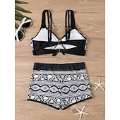 billige Bikinisett-Dame Bikini 2 Delt Badedrakt Boho Shorts Slim Uten Rygg Ferie Strand Bekledning Fargeblokk Geometrisk V Hals Uten Ermer Badedrakter