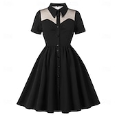 ieftine Rochii-1950 Retro / vintage Rochii Rochie leagăn Mâneci scurte Culoare solidă Costume de fancy Pentru femei Carnaval Mascaradă Purtare Zilnică Petrecerea Burlăcițelor Adulți Rochie