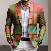 baratos Blazers Impressos Masculinos-Homens Bloco de cor Geométrico Jaqueta Blazer Casaco Confortável Respirável Artistíco Casual Diário Traje de festa para noite Casual Bolsos Impressão 3D Botões Todas as Estações Entalhe Manga Longa
