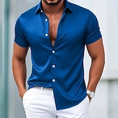  Men's Dress Shirt Satin Silk Shirt Solid Color Daily Outdoor Light Blue Black White Wine Short Sleeve Turndown Summer Spring Clothing Apparel Plain