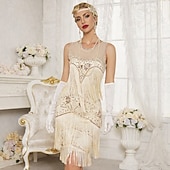 cheap 1920s Dresses-Roaring 20s 1920s Knee Length Dress Wedding Party Bachelor Party Sleeveless The Great Gatsby Wedding Guest Sequins Fringe Scoop Neck Fancy Dress Women's Christmas Carnival Evening Party Party