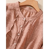 Χαμηλού Κόστους Βασικά Ψεύτικα Πουκάμισα-Γυναικεία Μπλούζα Λινό από ψεύτικο βαμβάκι Κεντητό Κουμπιά Φλοράλ Στυλάτο Καθημερινό 3/4 Μήκος Μανικιού Μανδαρίνο Κολλάρο Κανονικά μπλουζάκια Καθημερινά Ανθισμένο Ροζ Βυσσινί Πορτοκαλί Χακί