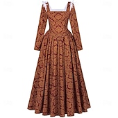 preiswerte Kleid-Mittelalterlich Renaissance Bodenlang Kleid langarm Prinz Königin A-Linie Kostüm Damen königlich Halloween Karneval Maskerade Renaissance-Messe LARP Erwachsene Kleid Ganzjahres