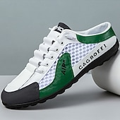 abordables Zapatos Casuales Slip-On-Zapatillas deportivas blancas y azul marino para hombre, zapatos cómodos con cordones para estilos de vida activos, ideales para correr, actividades al aire libre y ropa informal de día.