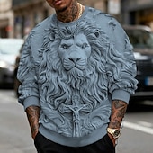 voordelige 3D Patroon-Voor heren 3D Print Leeuw 3D-afdrukken Sweatshirt Stijlvol Casual Lange mouw Strakke ronde hals Vakantie Feest Lahja blauw Geel Paars Grijs Ronde hals 3D Alle seizoenen Ontwerper S M L XL XXL XXXL
