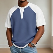 voordelige Wafelgebreid T-shirt-Heren Wafel T-shirt T-shirt Korte mouw Henley Zomer Lente Lente zomer Effen Kleur Met Textuur Modieus Ontwerper Casual Kleurenblok Gebreid Casual Dagelijks Buiten Licht Blauw Lichtgroen Paars Top