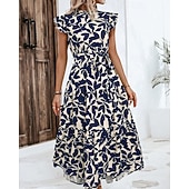 economico Abiti Floreali Stampati-Per donna Abito Midi Abito Floreale Abito Stampato Moda Moderno All'aperto Vacanza Uscire Vestibilità comoda Floreale Senza Maniche Collo alla coreana Arancione Marrone Verde Blu scuro Estate