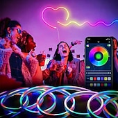 cheap Smart Strip Lights-1Set 5V RGBIC Neon Strip Light 1M 2M 3M 5M 10m USB Waterproof Flexible Ribbon Tape Neon Lights With APP Bluetooth Remote Control For Home Decor
