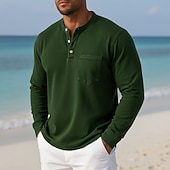 economico magliette di base-Per uomo Maglia Henley Camicia 100% cotone lavaggio acido Manica Lunga Henley Primavera Autunno Tutte le stagioni Tinta unica Vintage Retrò Vintage Casual Stile Vintage Tinto in capo Lavato Casuale