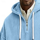 tanie podstawowe bluzy męskie-Męskie Bluza z Kapturem Sztruks Bluza z kapturem Bluza z kapturem na zamek błyskawiczny Morelowy Czarny Biały Jasnozielony Rumiany róż Kaptur Równina Kieszeń kangurka Teksturowany Codzienny Sport i