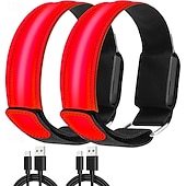 billige Lommelykter-2-pakning oppladbare LED-armbånd, LED-løpearmbånd, justerbart blinkende LED-sikkerhetsarmbånd, reflekterende løpeutstyr med høy synlighet, justerbare lysende armbånd