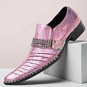 economico Mocassini in pelle premium-scarpe slip-on da uomo in pelle viola iridescente con dettaglio a catena, scarpe da sposa formali uniche per lo sposo, testimoni dello sposo e feste di matrimonio, calzature eleganti per uno stile da sposa audace