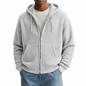 economico felpe con cappuccio da uomo di base-Per uomo Felpa con cappuccio Felpa con cappuccio a zip intera Felpa con cappuccio a nido d'ape Aalbicocca Bianco Rosso Blu marino Verde scuro Con Cappuccio Semplice Cerniera Testurizzato Casuale