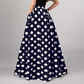 abordables Jupes décontractées-Femmes Mode Occasionnel Maxi Taille haute Jupes À pois Avec Poches Micro-Élastique Quotidien Rue Noir Rouge Bleu de minuit Été