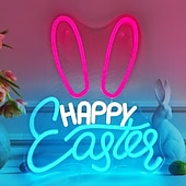 Недорогие Пасхальные огни-Неоновые вывески в виде пасхальных яиц и кроликов, светящиеся, с регулировкой яркости, питанием от USB, разноцветные неоновые светильники для дома, гостиной, спальни, вечеринки, украшения стен,
