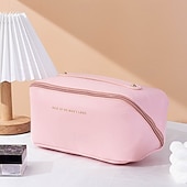 cheap Cosmetic Bags &amp; Cases-Women's Handbag Makeup Bag Cosmetic Bag PU Leather Travel Large Capacity Durable Solid Color White Pink Blue