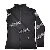 رخيصةأون سترات وصدريات التزلج الفني-جاكيت تزلج على الجليد من الصوف للنساء والفتيات، أسود اللون، مطاطي، مناسب للتدريب والمنافسات، دافئ، مزين بالكريستال/أحجار الراين، بأكمام طويلة، مناسب للتزلج الفني على الجليد