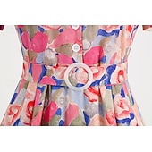 preiswerte Kleider-1950er Retro Vintage Midlänge Swing-Kleid Ausgestelltes Kleid Kurze Ärmel Blumen Tailliert und ausgestellt Kostüm Damen Karneval Valentinstag Lässig Heimkehr Retro-Mottoparty Erwachsene Kleid