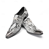 cheap Premium Leather Loafers-Men's White Snake Print Slip-On Shoes with Metal Accents – Stylish Formal Shoes for Evening Wear and Fashion-Forward Occasions