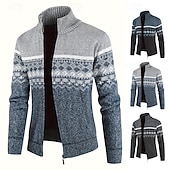 economico Maglioni Cardigan da uomo-Per uomo Felpa Cardigan Maglione con Zip A Coste Maglia Top Regolari Lavorato a maglia Geometrico Collo Alto Neutro Moda Casuale Abbigliamento quotidiano Abbigliamento Autunno Inverno Blu Grigio
