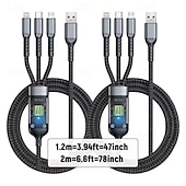levne Domácí vylepšení-Balení 3 univerzálních rychlonabíjecích kabelů, nylonový opletený kabel QC3.0 s konektory Lightning, micro USB a USB-C pro více smartphonů
