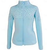 cheap Figure Skating Jackets &amp; Vests-Figure Skating Fleece Jacket Women's Girls' Ice Skating Jacket Top Sky BlueStretchy Training Competition Skating Wear Thermal Warm Crystal / Rhinestone Long Sleeve Ice Skating Figure Skating