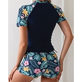 Χαμηλού Κόστους Rash Guards One Pieces-Γυναικεία Προστατευτικά Μαγιό με φλοράλ print Μαγιό Φλοράλ Πολύ Ελαφρύ (UL) Προστασία UV Ελαστικό Κοντομάνικο Μαγιό Σέρφινγκ Ψαροντούφεκο Καλοκαίρι
