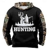 cheap Hunting Hoodies-Men's Deer Hoodie Sweatshirt Fashion Classic Crew Neck Outdoor Hunting Black Brown Brown 2 Brown 3 Drawstring Fall Winter Designer S M L XL XXL XXXL