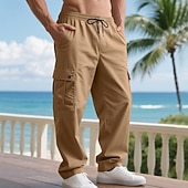 baratos Calças Cargo-Homens Calças Cargo Calças Calças largas Com Cordão Cintura elástica Bolso multi Tecido A Prova de Vento Conforto Diário Ao ar livre Feriado Roupa de rua à moda Preto Verde Tropa