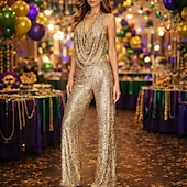 voordelige Outfits-Retro Vintage 1970s Jumpsuit Disco Sequins Cowl Neck Fancy Dress Women's Halloween Carnival Pride Parade Pride Month Adults Jumpsuit Summer