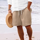 cheap Casual Shorts-Men's Waffle Shorts Summer Shorts Beach Shorts Casual Shorts Drawstring Elastic Waist Solid Color Comfort Knee Length Daily Outdoor Streetwear Vacation Fashion Blue Black Micro-elastic