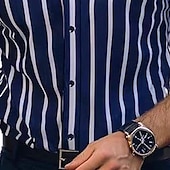 ieftine Cămăși de rochie pentru bărbați-Bărbați Cămașă Cămașă de Costum Camașă cu nasturi Benzi verticale Zilnic Afaceri Albastru Manșon Lung Răsfrânt Toate Sezoanele Îmbrăcăminte Peteci