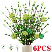  6 Pack St. Patrick’s Day Shamrock Berry Stems, Artificial Clover Picks for Decor, Green Irish Holiday Berry Stems for Table Centerpieces, Floral Arrangements and DIY Crafts