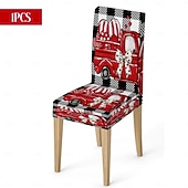 رخيصةأون غطاء كرسي الطعام-غطاء كرسي طعام مطاطي لعيد الحب، بنقشة مربعات الجاموس باللونين الأسود والأبيض مع قلب وقوس على مسند الظهر، غطاء كرسي شتوي قابل للإزالة والغسل للمنزل والمطعم والمطبخ وغرفة المعيشة (1/4/6 قطع)