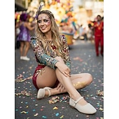 cheap Women's Shoes-Women's Mardi Gras Mustard Yellow Mary Jane Flats with Square Toe – Retro Style, Comfortable Fit, Perfect for Carnival, Festivals, and Daily Wear