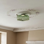 cheap Flush Mounts &amp; Semi Flush Mounts-Green/AmberCeiling Light Fixture Retro Glass Flush Ceiling Light Farmhouse Semi-Flush Mount Fixture with Drum-Shaped Glass Shade flush light suitable for hallways bedrooms living rooms and bathroom