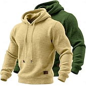 abordables sudaderas basicas hombre-Hombre Sudadera Sudadera con capucha y diseño de gofres Pull-over Blanco+Gris Oscuro Con Capucha Plano Bolsillo canguro Con Texturas Casual Diario Deporte Ropa de calle Fresco Ropa deportiva Otoño