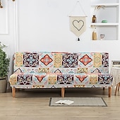 abordables Couverture du canapé Futon-Housse de canapé-lit extensible en tissu imprimé, disponible en 3 tailles différentes, housse de canapé sans accoudoirs, housse de banc élastique, protection décorative pour le Nouvel An, décoration