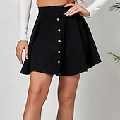 preiswerte Lässige Röcke-Damen Mode Lässig Mini Hohe Taille Röcke Einfach Patchwork Mikroelastisch Täglich Straße Schwarz Fuchsie Khaki Beige Frühling Polyester