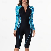  Жен. Рашгард Купальный костюм Один Пис Графика Пэчворк УФ-защита Эластичность Длинный рукав Купальники Серфинг Дайвинг Для погружения с трубкой Лето