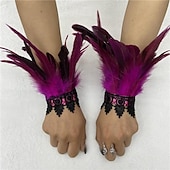 abordables Accesorios-Carnaval 2026 Accesorios de Samba del Carnaval de Río Muñequeras de Plumas Negras con Encaje - Pulseras Elegantes para Fiestas Gatsby Disfraz de Festival de Brasil